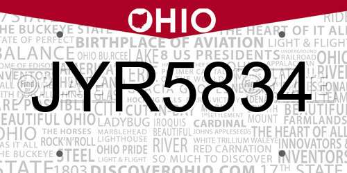 JYR5834 Ohio License Plate