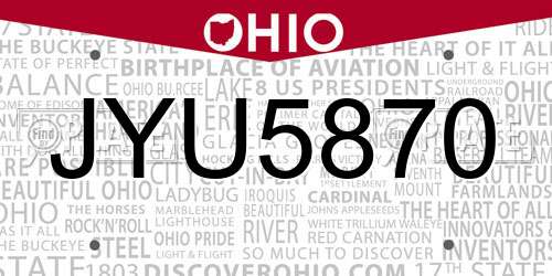 JYU5870 Ohio License Plate
