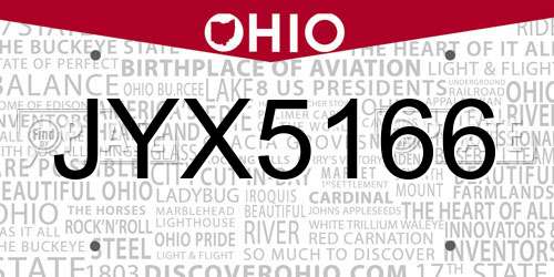 JYX5166 Ohio License Plate