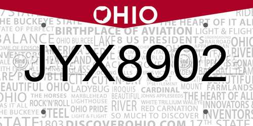 JYX8902 Ohio License Plate