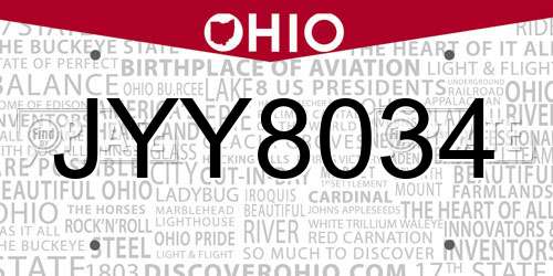 JYY8034 Ohio License Plate