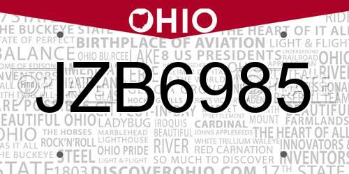 JZB6985 Ohio License Plate