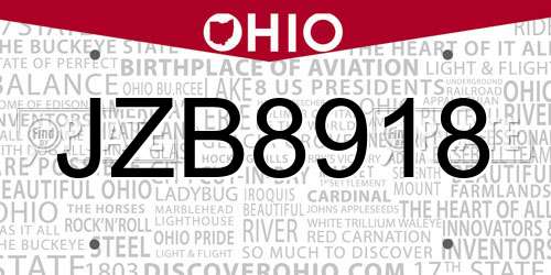 JZB8918 Ohio License Plate