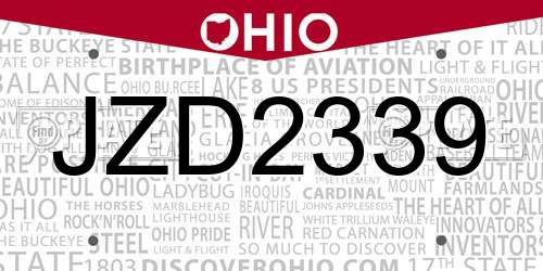 JZD2339 Ohio License Plate