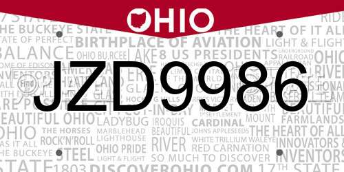JZD9986 Ohio License Plate