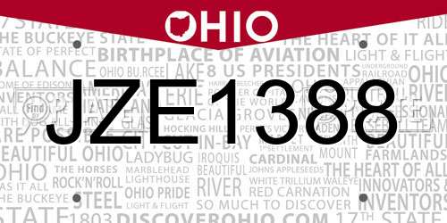 JZE1388 Ohio License Plate