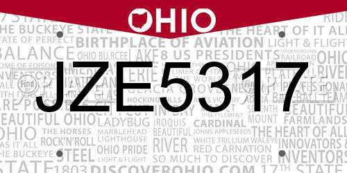 JZE5317 Ohio License Plate