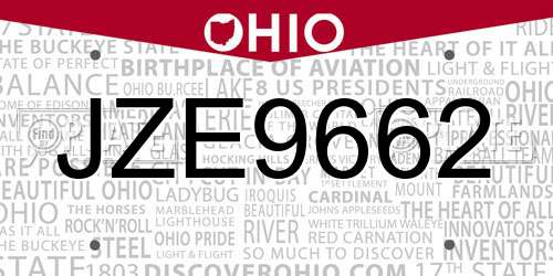 JZE9662 Ohio License Plate