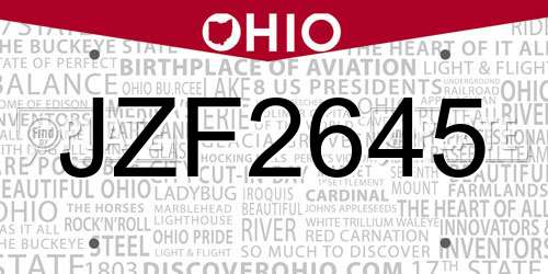 JZF2645 Ohio License Plate