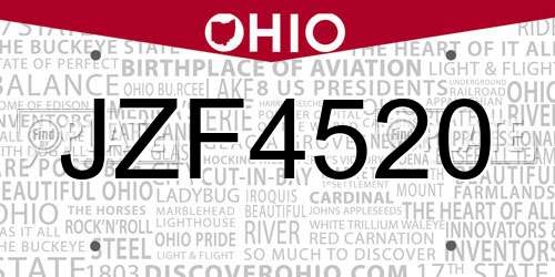 JZF4520 Ohio License Plate