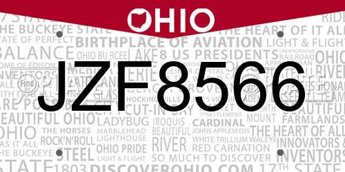 JZF8566 Ohio License Plate