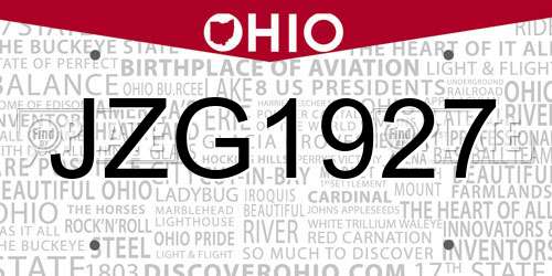 JZG1927 Ohio License Plate