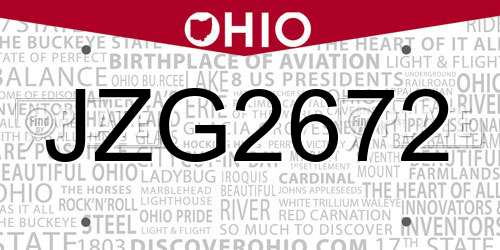 JZG2672 Ohio License Plate
