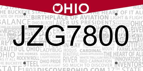 JZG7800 Ohio License Plate