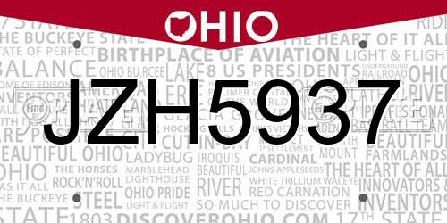 JZH5937 Ohio License Plate