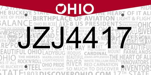 JZJ4417 Ohio License Plate