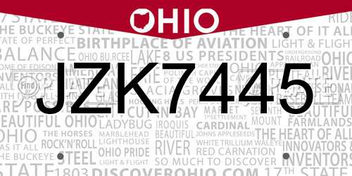 JZK7445 Ohio License Plate