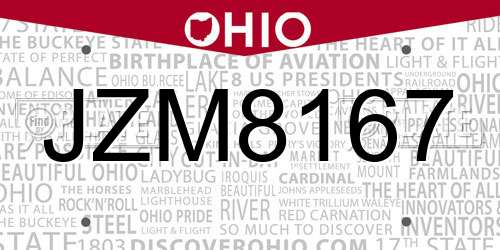 JZM8167 Ohio License Plate