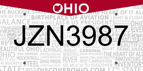 JZN3987 Ohio License Plate
