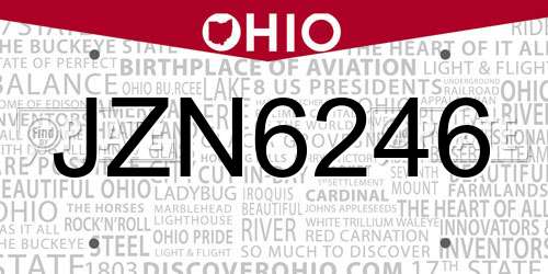 JZN6246 Ohio License Plate