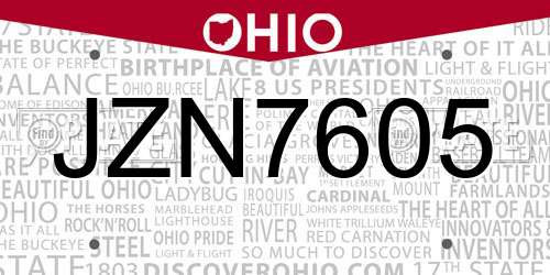 JZN7605 Ohio License Plate