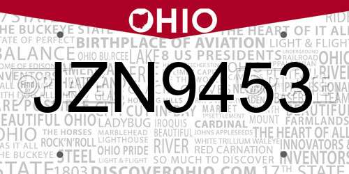 JZN9453 Ohio License Plate
