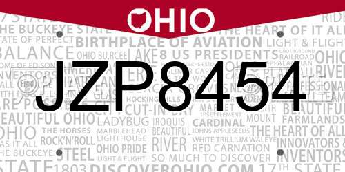 JZP8454 Ohio License Plate