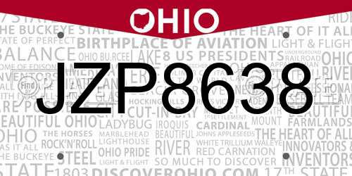 JZP8638 Ohio License Plate