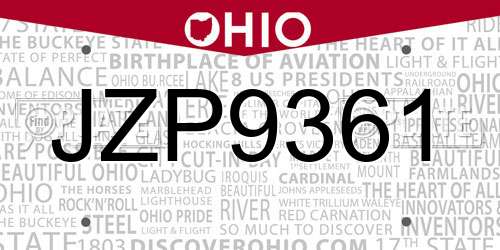 JZP9361 Ohio License Plate