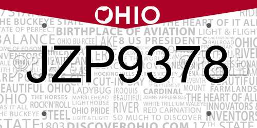JZP9378 Ohio License Plate
