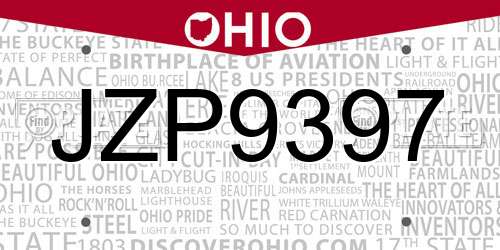 JZP9397 Ohio License Plate