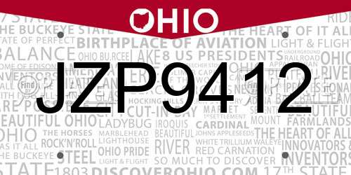 JZP9412 Ohio License Plate