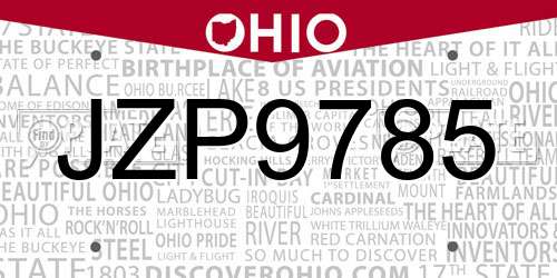 JZP9785 Ohio License Plate
