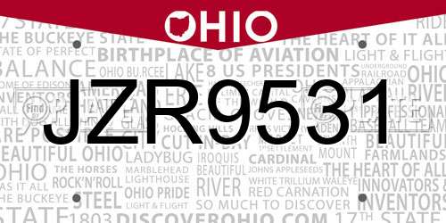 JZR9531 Ohio License Plate