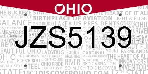 JZS5139 Ohio License Plate