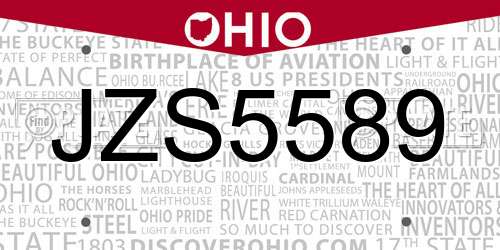 JZS5589 Ohio License Plate