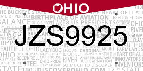 JZS9925 Ohio License Plate