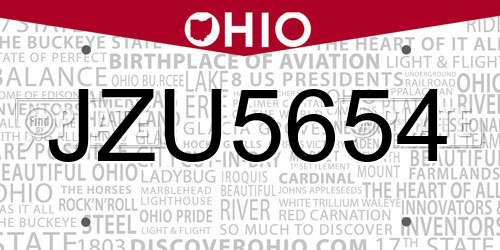 JZU5654 Ohio License Plate