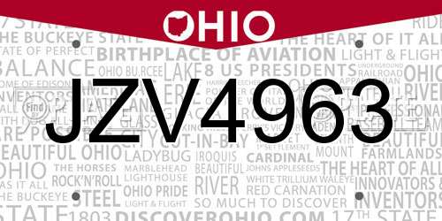 JZV4963 Ohio License Plate
