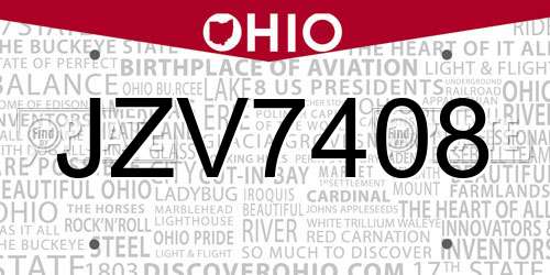JZV7408 Ohio License Plate