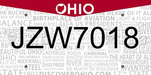 JZW7018 Ohio License Plate