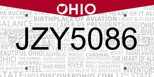 JZY5086 Ohio License Plate