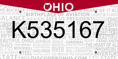 K535167 Ohio License Plate