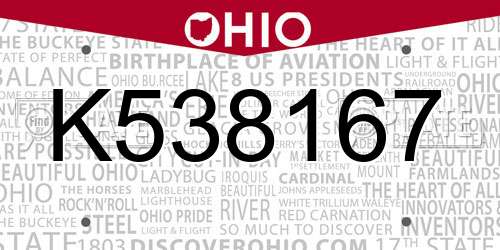 K538167 Ohio License Plate