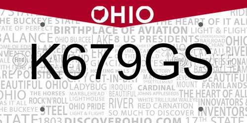 K679GS Ohio License Plate