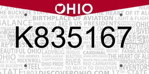 K835167 Ohio License Plate