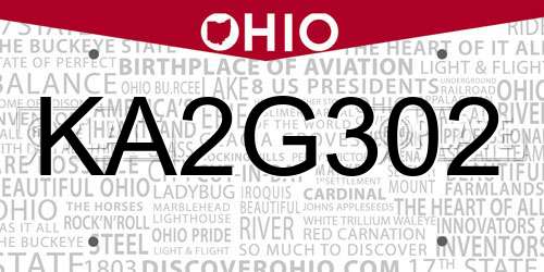 KA2G302 Ohio License Plate