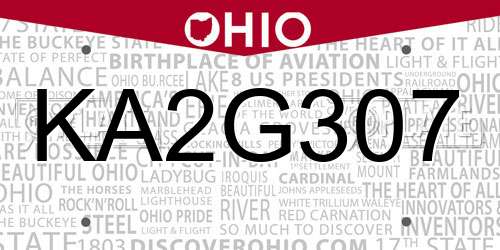KA2G307 Ohio License Plate