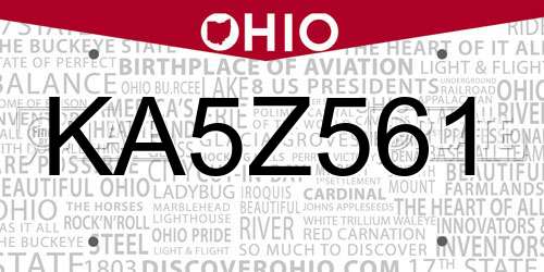 KA5Z561 Ohio License Plate