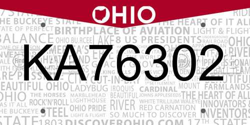 KA76302 Ohio License Plate